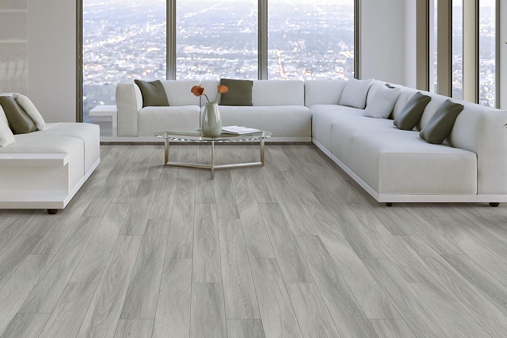 Living Room Gray Greige Luxury Vinyl Plank LVP - Smiddy's CarpetsPlus COLORTILE in Terre Haute, IN